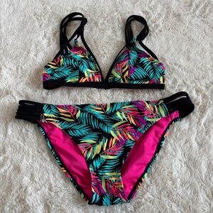 Xhilaration Bikini Set Suit Stringy Strappy Tropical Women Size Top S Bottom L